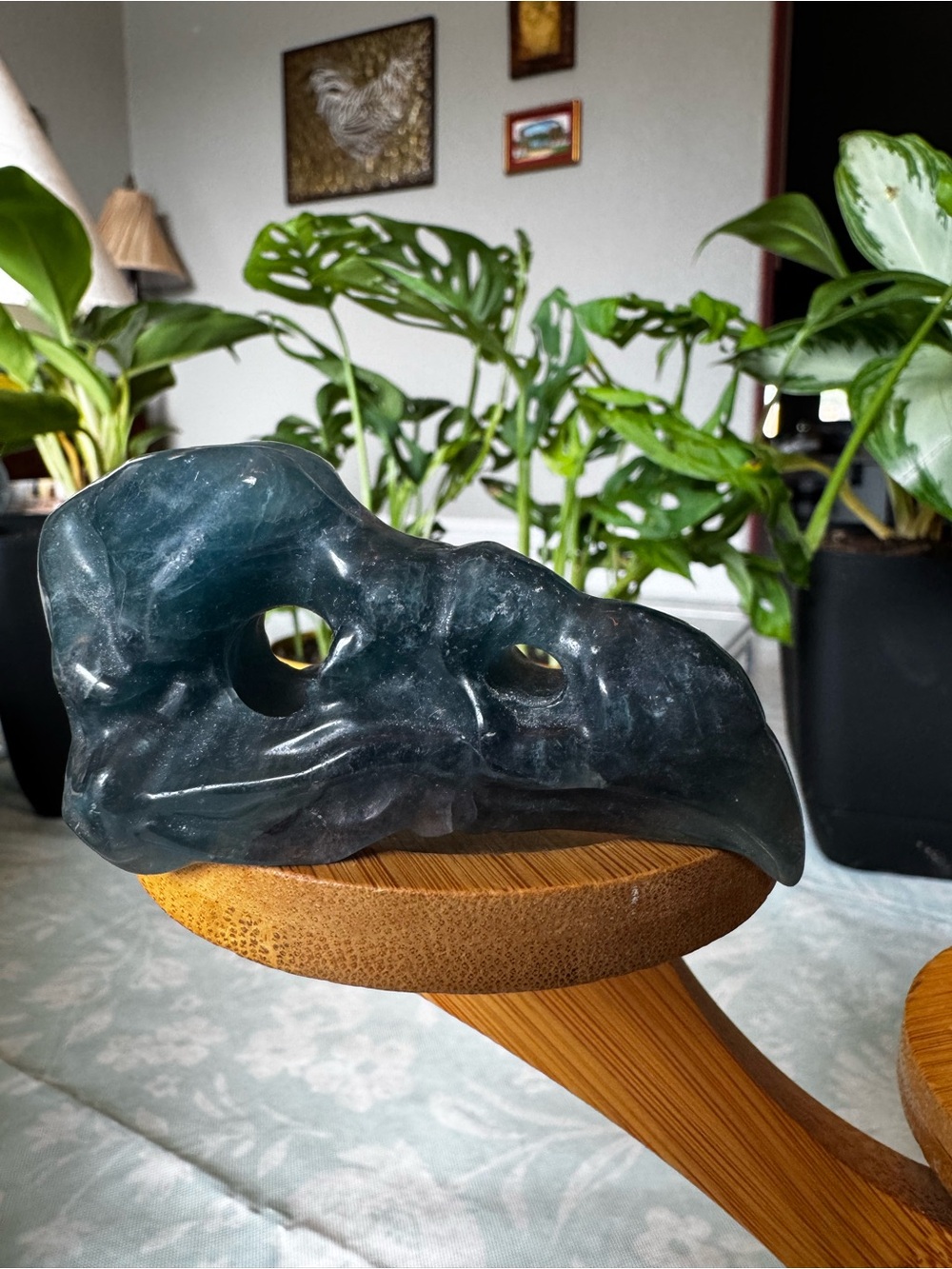 Natural Flourite Quartz Raven Skull